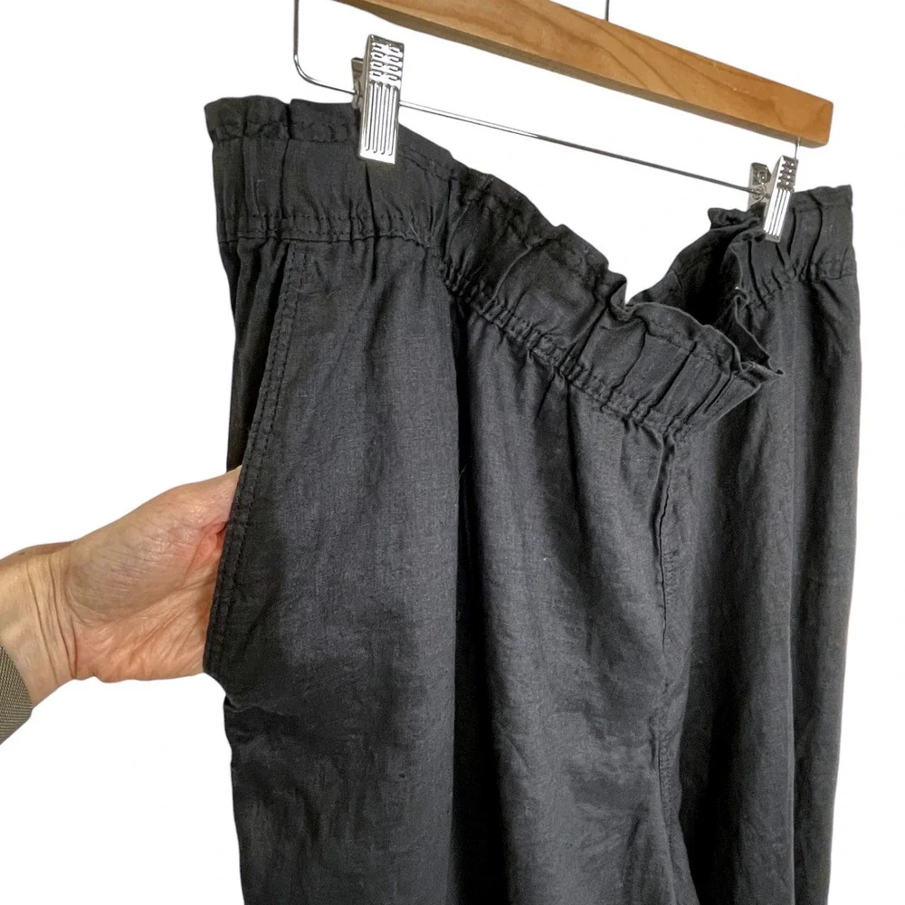H&M Black 100% Linen Wide Leg Crop Pants Size 4XL Pull On Lagenlook Minimalist
